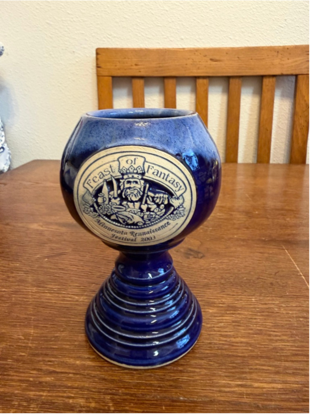 Minnesota Renaissance Festival 2003 Feast of Fantasy Pottery Goblet Chalice Blue